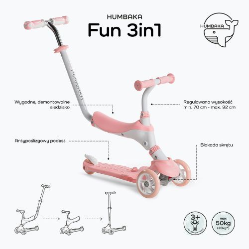 HUMBAKA Fun 3v1 detská kolobežka ružová KS002