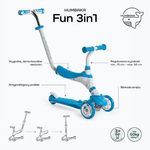 HUMBAKA Fun 3v1 detská kolobežka modrá KS002