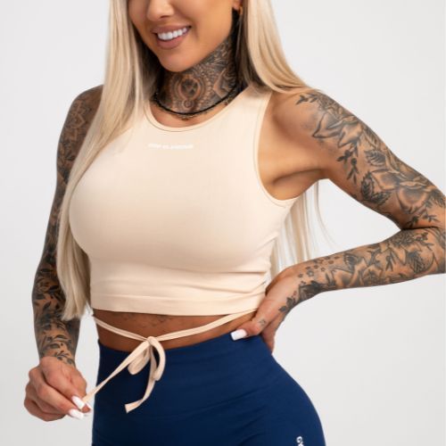 Dámsky tréningový top Gym Glamour Tied Beige 443