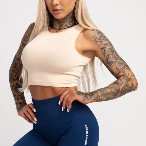 Dámsky tréningový top Gym Glamour Tied Beige 443