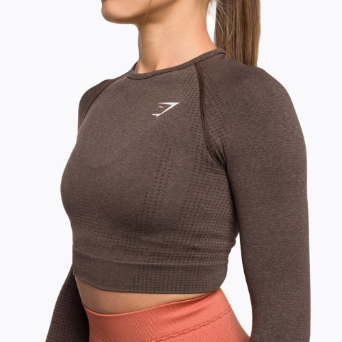 Dámsky tréningový top s dlhým rukávom Gymshark Vital Seamless Crop Top penny brown marl