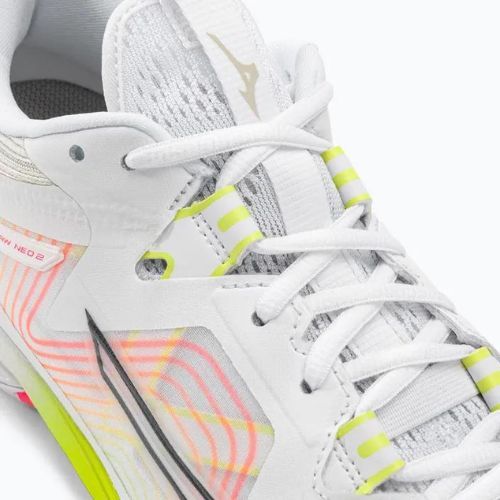 Pánska bedmintonová obuv Mizuno Wave Claw Neo 2 white / lunar rock / high vis pink