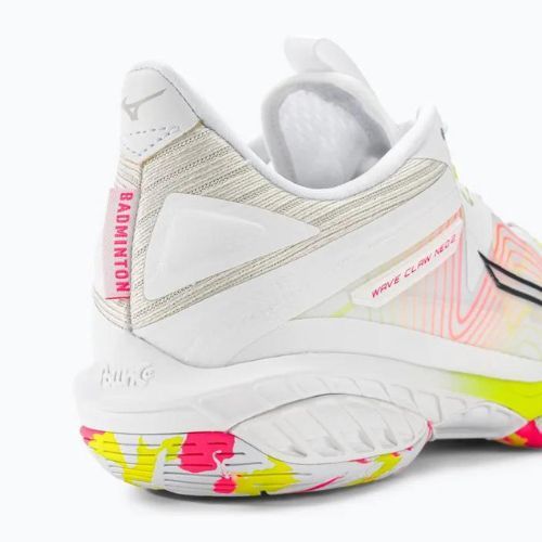 Pánska bedmintonová obuv Mizuno Wave Claw Neo 2 white / lunar rock / high vis pink