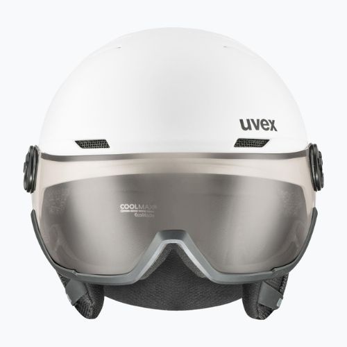 Lyžiarska prilba UVEX Wanted Visor Pro V white matt/variomatc smoke