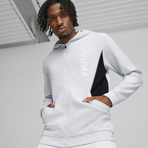 Pánska tréningová mikina PUMA Fit Double Knit FZ Hoodie silver mist
