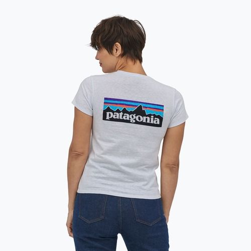 Dámske trekingové tričko Patagonia P-6 Logo Responsibili-Tee white