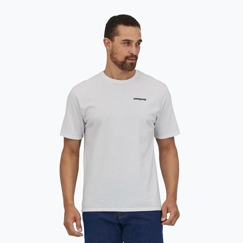 Pánske trekingové tričko Patagonia P-6 Logo Responsibili-Tee white