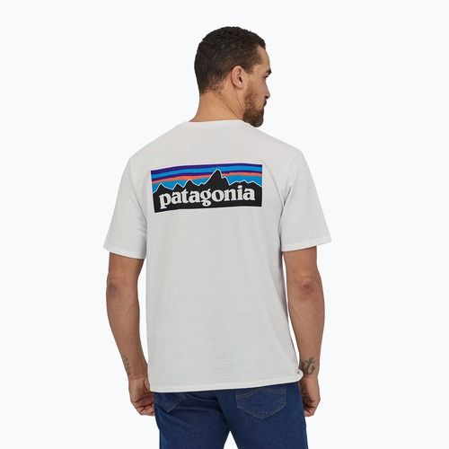 Pánske trekingové tričko Patagonia P-6 Logo Responsibili-Tee white