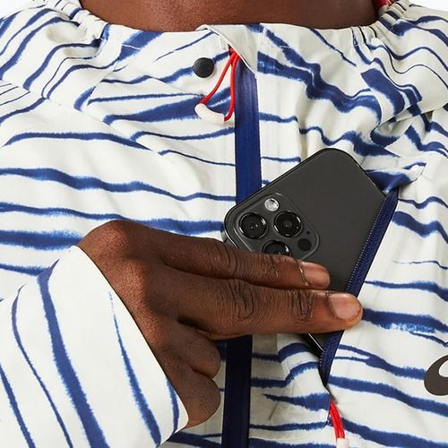 Pánska bežecká bunda ASICS Metarun Shibori Waterproof brich/blue expanse