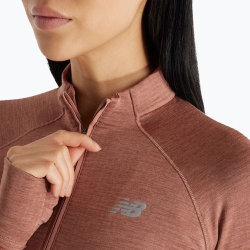 Dámske bežecké tričko New Balance Athletics Heat Grid 1/2 Zip sparrow heather