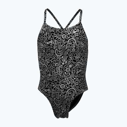 Detské jednodielne plavky Nike Hydrastrong Charms Multi Print Lace Up Back čierne