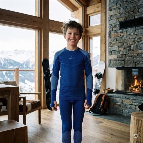 Komplet termoregulačnej bielizne pre deti KADVA Frosty Jrb Set bezšvový tmavomodrý