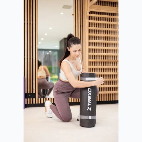 XTREXO NBR 15 mm podložka na cvičenie s pásom čierna
