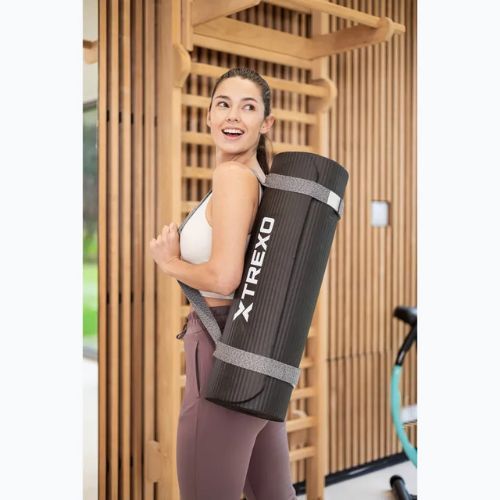XTREXO NBR 15 mm podložka na cvičenie s pásom čierna