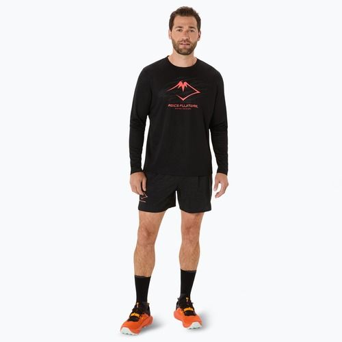 Pánske bežecké tričko Longsleeve ASICS Fujitrail Logo performance black/carbon/coral