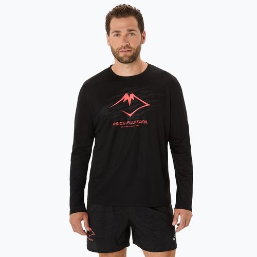 Pánske bežecké tričko Longsleeve ASICS Fujitrail Logo performance black/carbon/coral