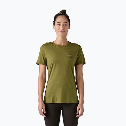 Dámske tričko Patagonia Cap Cool Merino Blend Graphic Shirt fitz roy strata: rinsed green