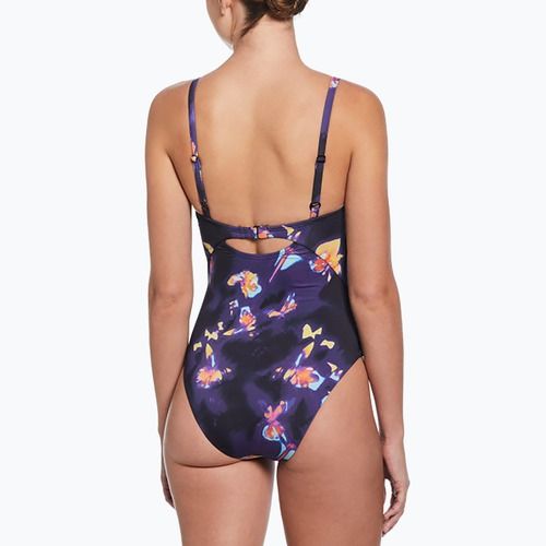 Nike Floral Blur V-Neck dámske jednodielne plavky čierne