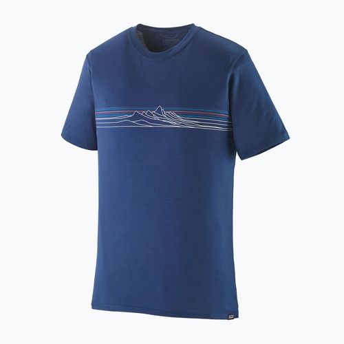 Pánske  tričko Patagonia Cap Cool Merino Blend Graphic Shirt strata stripe / clement blue