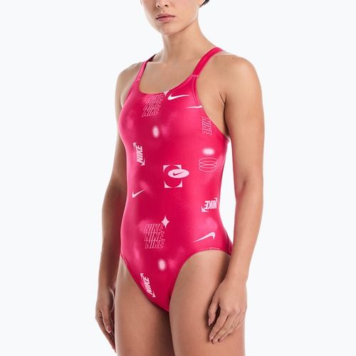 Dámske jednodielne plavky Nike Hydrastrong Fastback rush pink