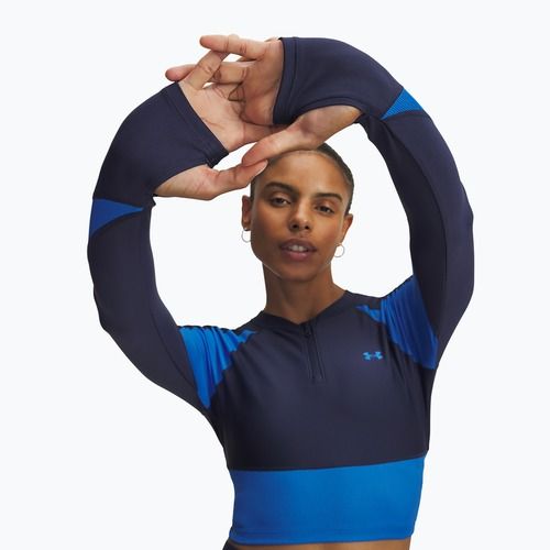 Dámské tréninkové longsleeve Under Armour HeatGear Rib 1/4 Zip washed navy/blue atlantis/blue atlantis
