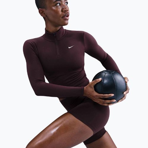 Dámsky longsleeve Nike One Fitted Dri-Fit 1/4 Zip Mid Layer burgundy crush/white