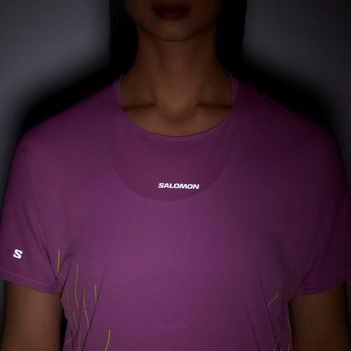 Dámske bežecké tričko Salomon Sense Aero SS Tee GFX iris orchid/acid lime