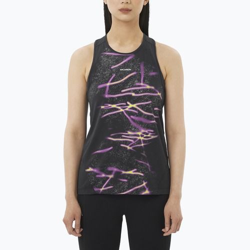 Dámske bežecké tričko Salomon Shakeout Core Tank GFX deep black