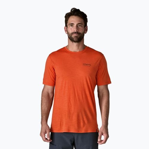 Pánske tričko Patagonia Cap Cool Merino Blend Graphic Shirt heritage header/coal orange