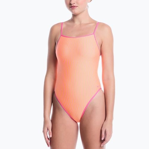 Dámske jednodielne plavky Nike Ocean Bound Ripple Texture Square Neck pink glow
