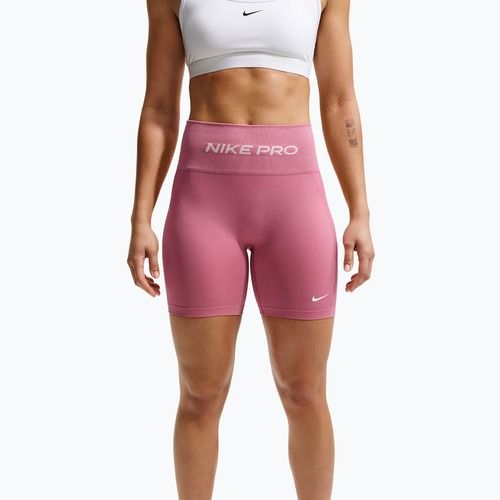 Dámske tréningové šortky Nike Pro Seamless High Waisted Biker 5" peony/white