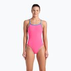 Dámske jednodielne plavky arena Lace Back Solid shocking pink/blue river
