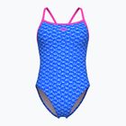 Dámske jednodielne plavky arena Monogram Challenge back blue river multi/shocking pink
