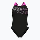 Dámske jednodielne plavky arena Flowing V Back black/shocking pink