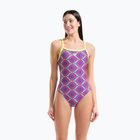 Dámske jednodielne plavky arena Floral Challange Back violet multi/artic lime