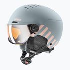 Detská lyžiarska prilba UVEX Rocket Visor Jr rhino/blush matt/mirror silver/lasergold lite