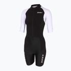 Dámsky triatlonový oblek ZONE3 Lava Long Distance Full Zip SS Aero Suit black/white/green