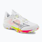 Pánska bedmintonová obuv Mizuno Wave Claw Neo 2 white / lunar rock / high vis pink