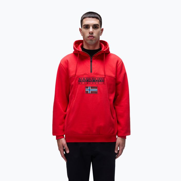 Pánska mikina Napapijri Burgee Half Zip Hooded 2.0 red goji