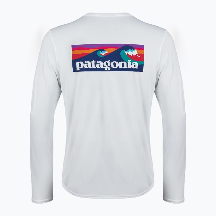 Pánske grafické tričko Patagonia Cap Cool Daily-Waters LS boardshort logo/biely trekkingový dlhý rukáv 4