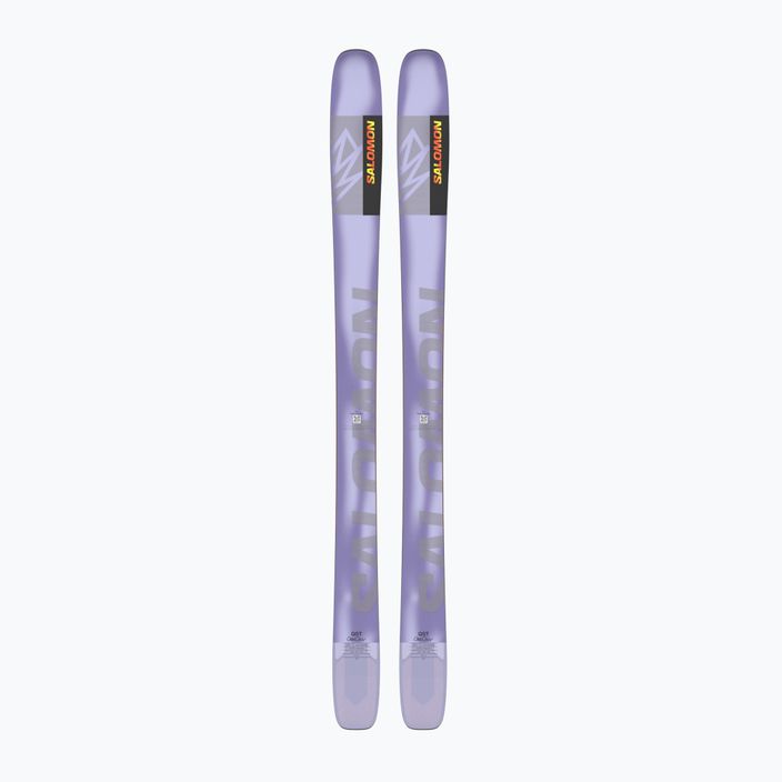 Salomon QST 106 + Skins sweet lavender/flame orange zjazdové lyže 5