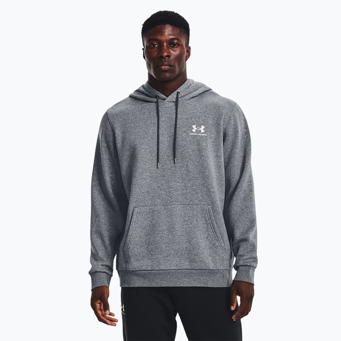 Pánska mikina Under Armour Essential Fleece Hoodie pitch gray medium heather/white