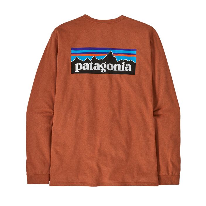 Pánske tričko s dlhým rukávom Patagonia P-6 Logo Responsibili redtail rust 2