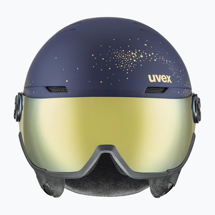 Dámska lyžiarska prilba UVEX Wanted Visor WE fleece sparkles/gold matt/mirror gold smoke 7