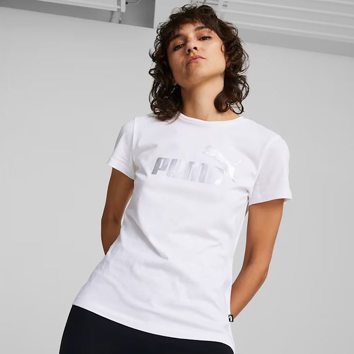 Dámske tričko PUMA ESS+ Metallic Logo Tee puma white/silver metallic 3