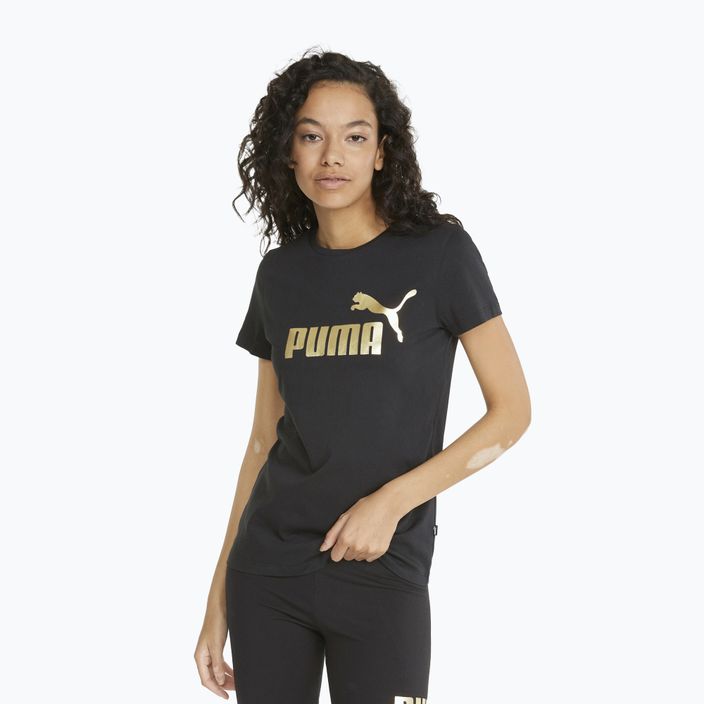 Dámske tričko PUMA ESS+ Metallic Logo Tee puma black/gold foll