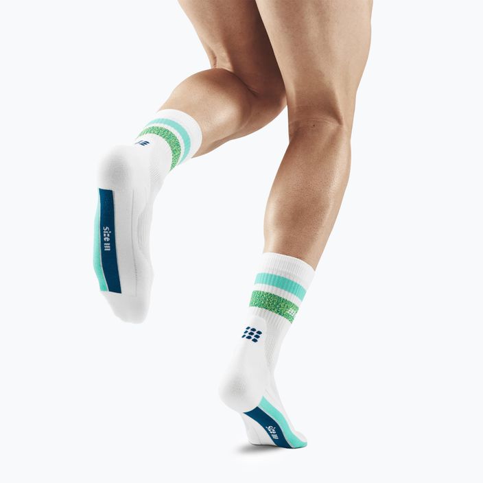 CEP Miami Vibes 80's pánske kompresné bežecké ponožky biele/zelené aqua 3