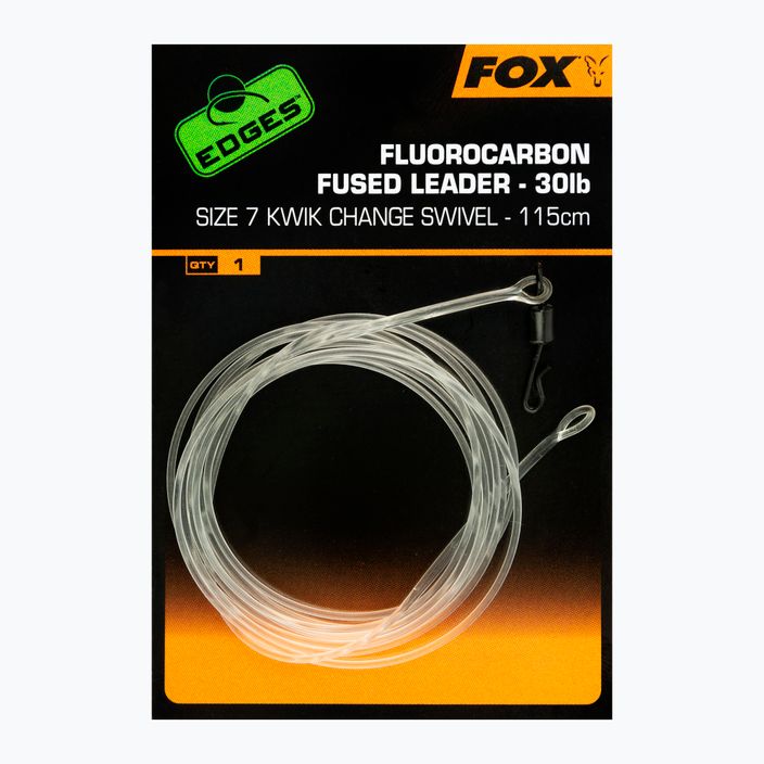Fox Fluorocarbonový kaprový nadväzec Fused Leader 30 lb - Kwik Change Swivel 115 cm transparentný CAC717
