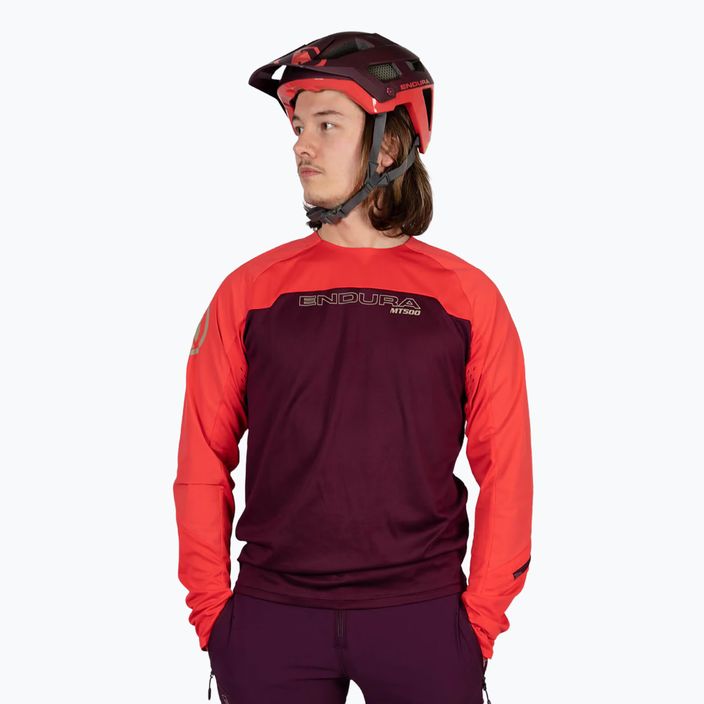 Pánske cyklistické tričko s dlhým rukávom Endura MT500 Burner aubergine