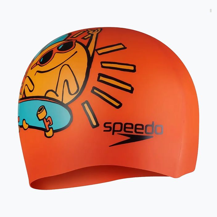 Speedo Junior Silikónová oranžová/žltá detská plavecká čiapka s potlačou 3